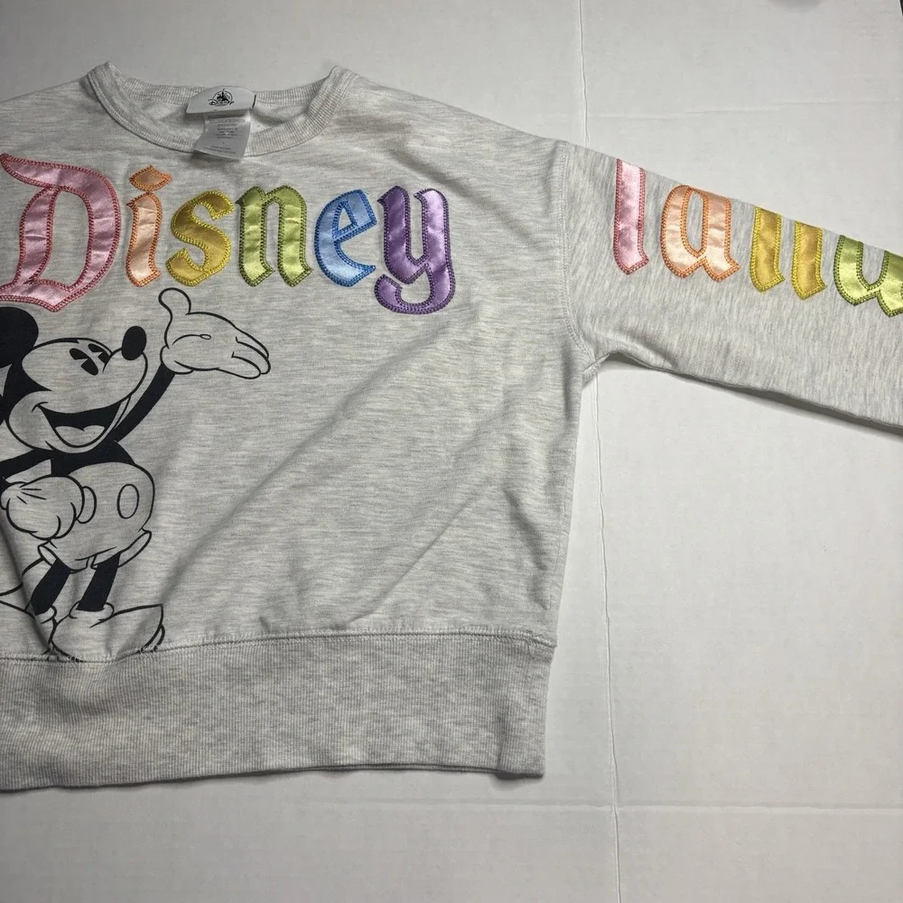 Disney Parks Mickey Mouse Sweatshirt Youth Large Rainbow Satin Embroidered Gray